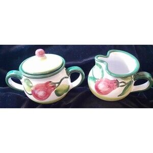 Solimene Vietri Sugar & Creamer Set Plum Tomato Made in Italy Farmhouse Cottage